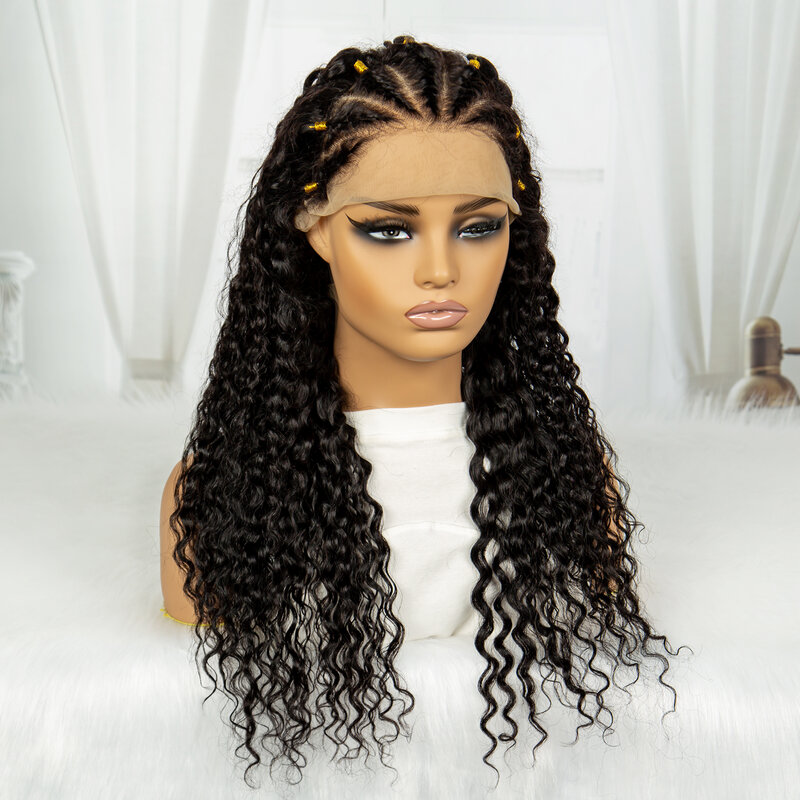 13x4 Transparent Lace Frontal Curly Wigs 28 30Inch Water Wave Human Hair Wigs with Braids PrePlucked Remy for Women 180% Density