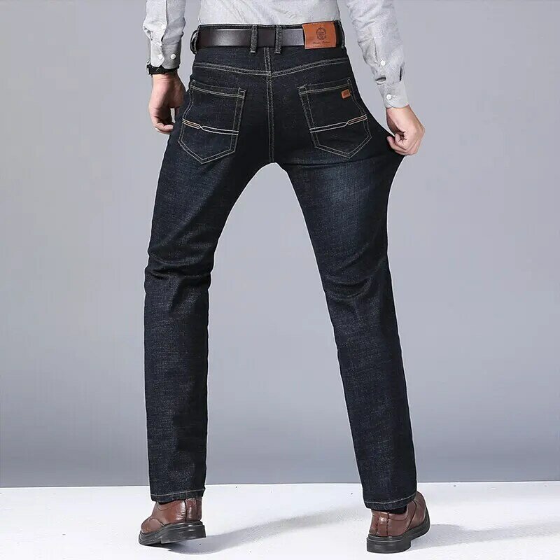 Macacão denim preto macio masculino, jeans clássico, calça de motoqueiro, novo, tamanho 32-38