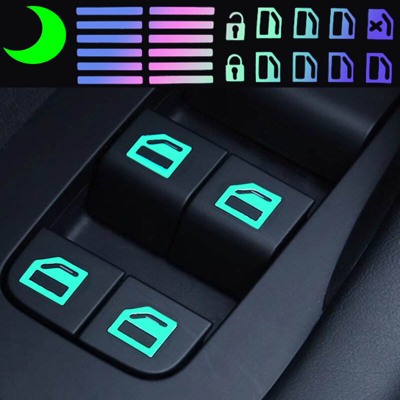 Car Window Lift Luminous Switch Button Sticker Door and Window Lift Night Safety Switch Decoration Colorful Fluorescent Decal