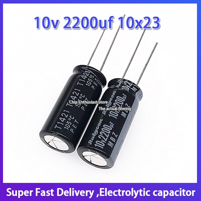 5PCS Rubycon imported aluminum electrolytic capacitor 10v 2200uf 10x23 ruby mbz high frequency and long life