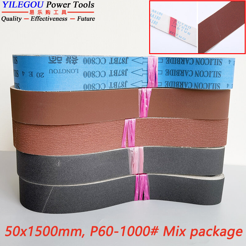 5ชิ้น50X1500Mm Sanding Belt สำหรับโลหะ2 "X 59" ซิลิคอนคาร์ไบด์กระดาษทรายแถบ1500*50มม. Dry Wet Dual-ใช้ P60-600 Mix Pack