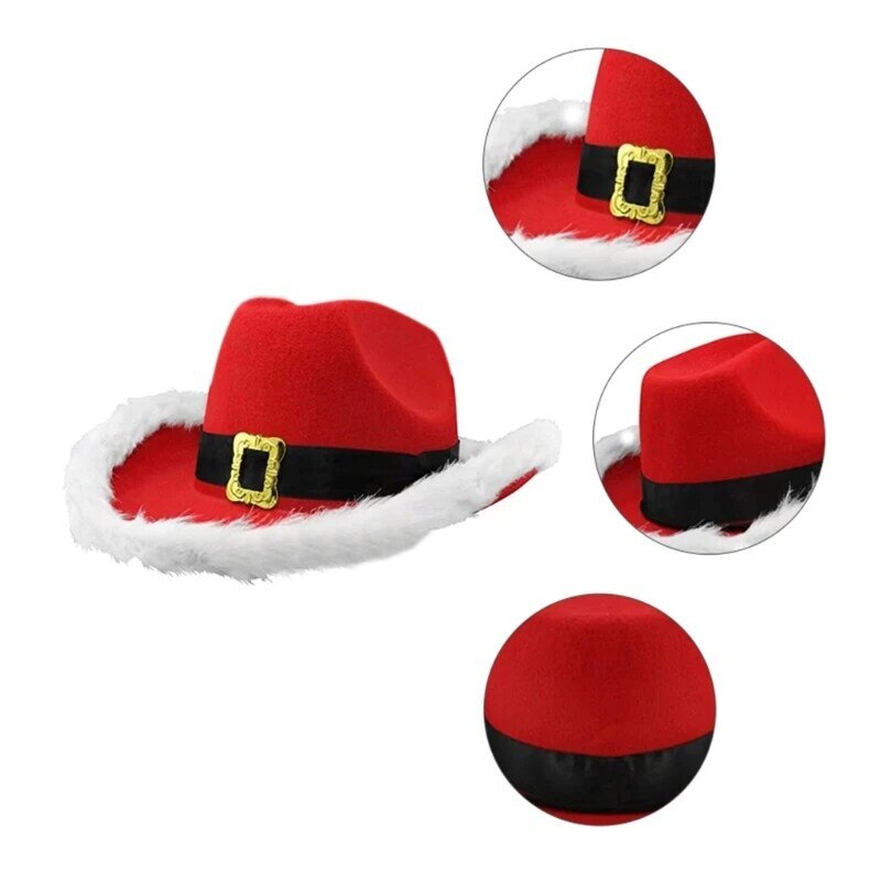 Conjunto de Bandana elegante para fiesta de Navidad, sombrero de Papá Noel con ala blanca hermosa, accesorios para fotos