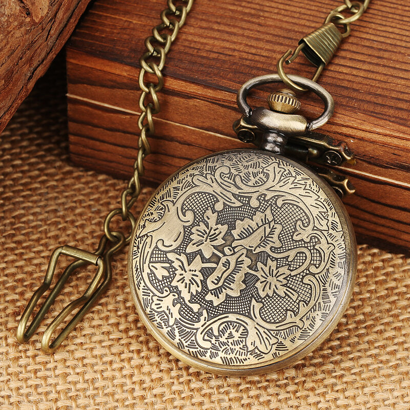 Montre de poche à Quartz avec motifs géométriques, en Bronze, étoiles, rétro, pendentif, chaîne, chiffres arabes, cadran rond