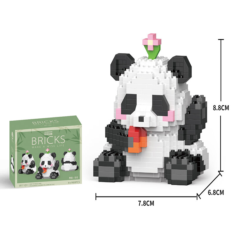 Kreatif DIY asseable hewan lucu MINI gaya Cina hewan Panda blok bangunan pendidikan anak laki-laki mainan untuk anak-anak Model Bata