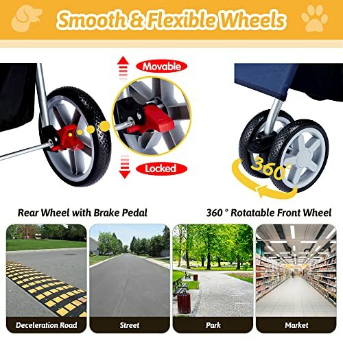 Pet Stroller 4 Wheels Dog Cat Stroller for Medium Small Dogs Cats, Folding Cat Jogger Stroller with Storage Basket