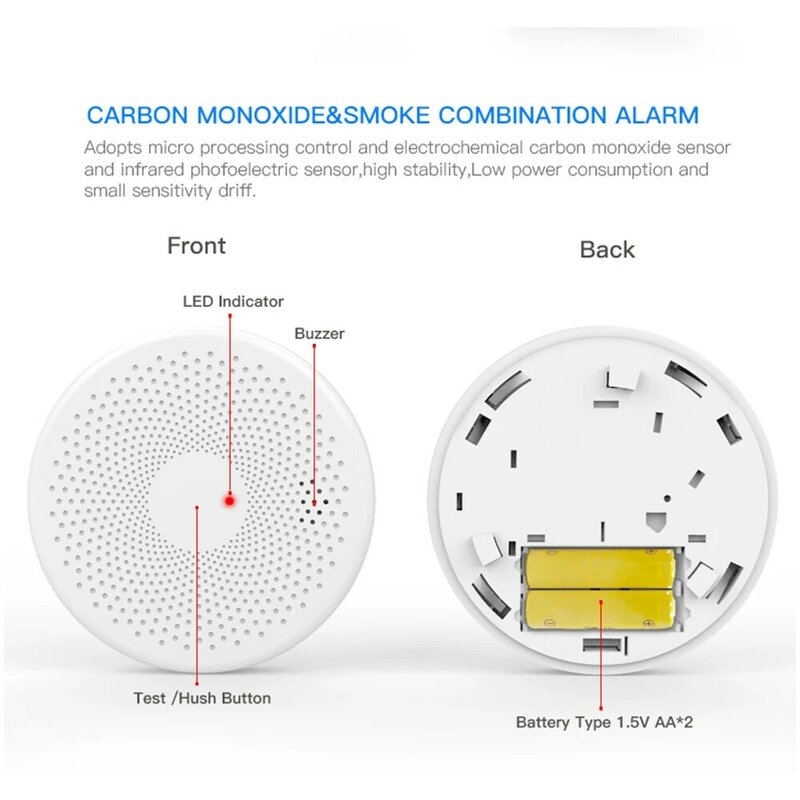 CPVAN WiFi CO & detektor asap rumah pintar peralatan perlindungan keamanan asap karbon monoksida 2 in 1 Sensor Alarm penggunaan Tuya App
