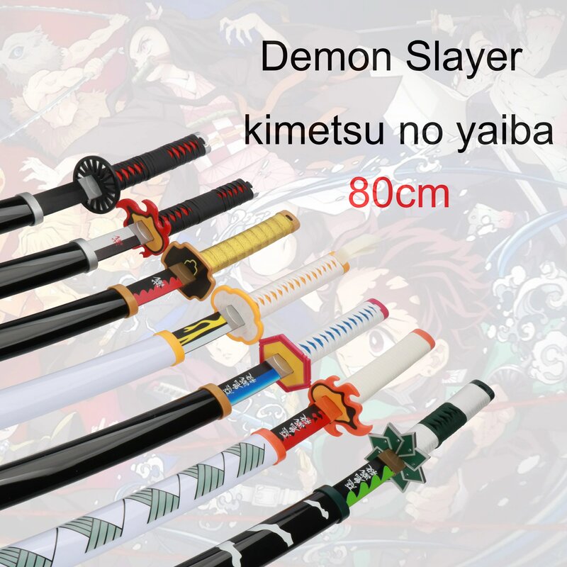 Espada de juguete Demon Slayer Katana, Arma de madera de 80cm, Cosplay Zenitsu Muichirou Mitsuri 1:1, patrones y estilos originales