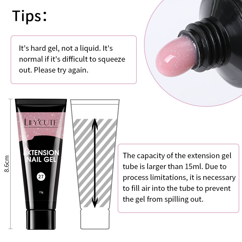 LILYCUTE 15ML Quick Nail Extension Gel Glitter Pink Vernis Semi Permanent UV Gel Nail Polish Slip Solution Nail Art prolungare il Gel