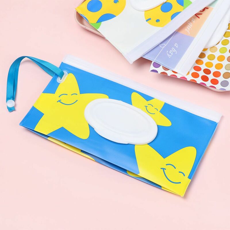 Wet Wipes Bag Portable Flip Cover Cosmetic Pouch Snap-Strap Cosmetic Pouch Tissue Box Carrying Case Stroller Accessories