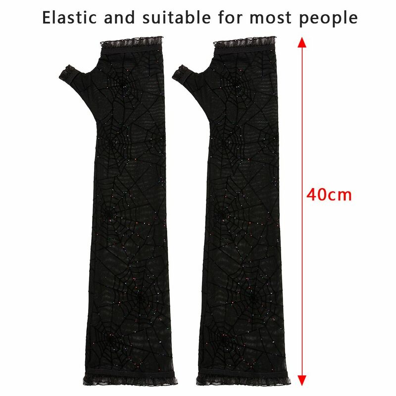 1 Pair of Costume Accessory Cosplay Half Finger Spider Web Gothic Mittens Arm Sleeves Halloween Gloves Women Long Gloves