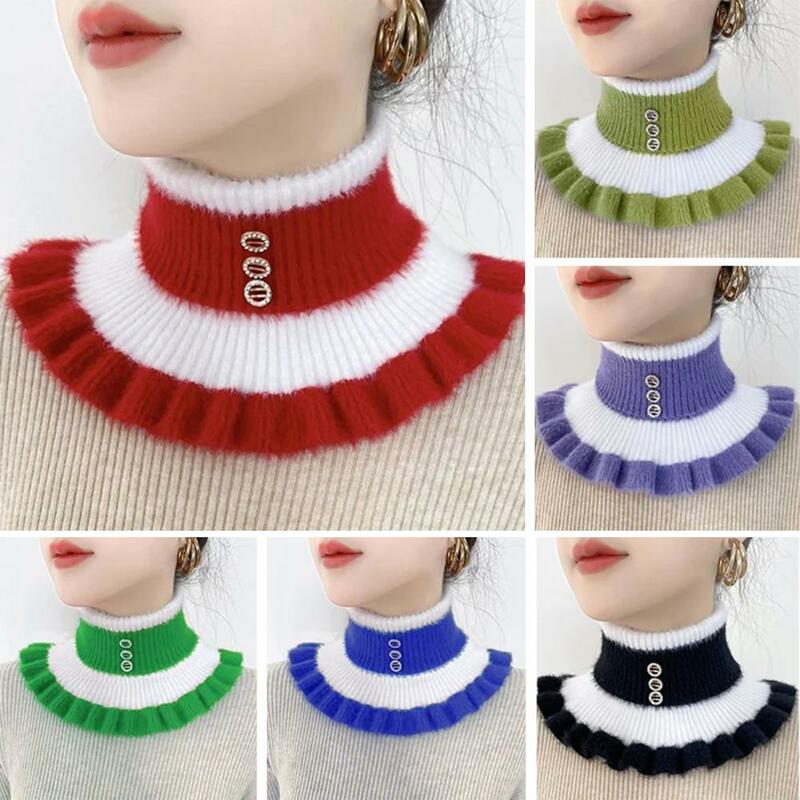 Women Winter Scarf Fake High Collar Ruffle Knitted Scarf Elastic Warm Windproof Neck Protection Decorative Neck Warmer