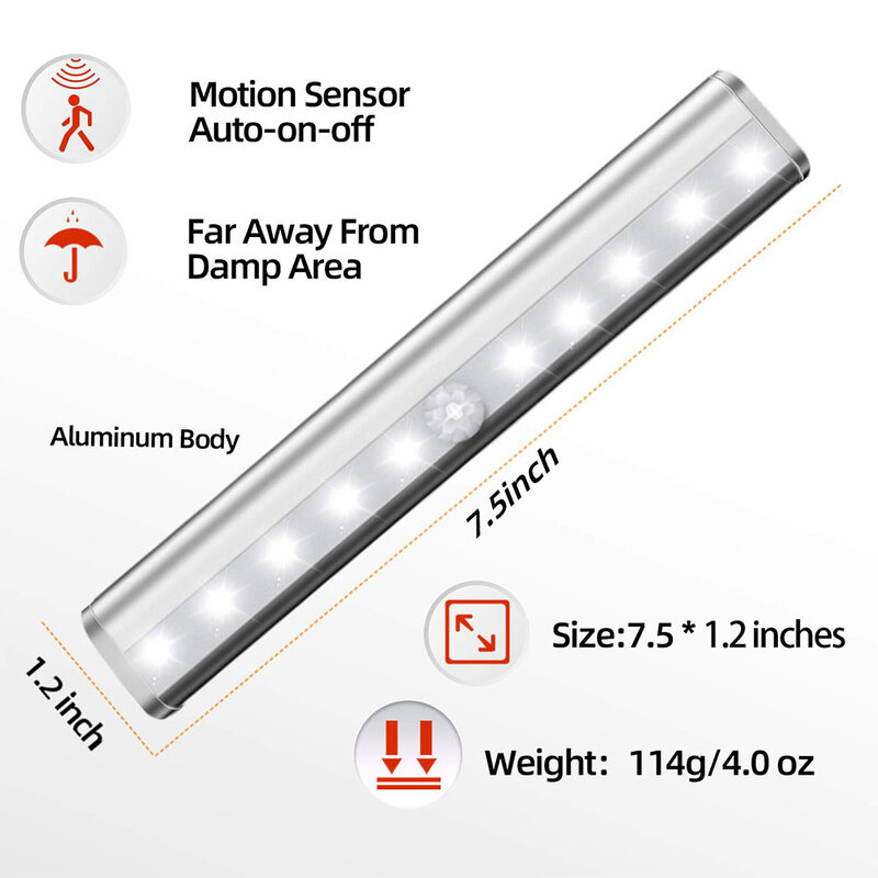 9cm/19cm led night light sensor de movimento pir armário luzes do corredor lâmpada da noite sem fio iluminação da escada cozinha luminaria