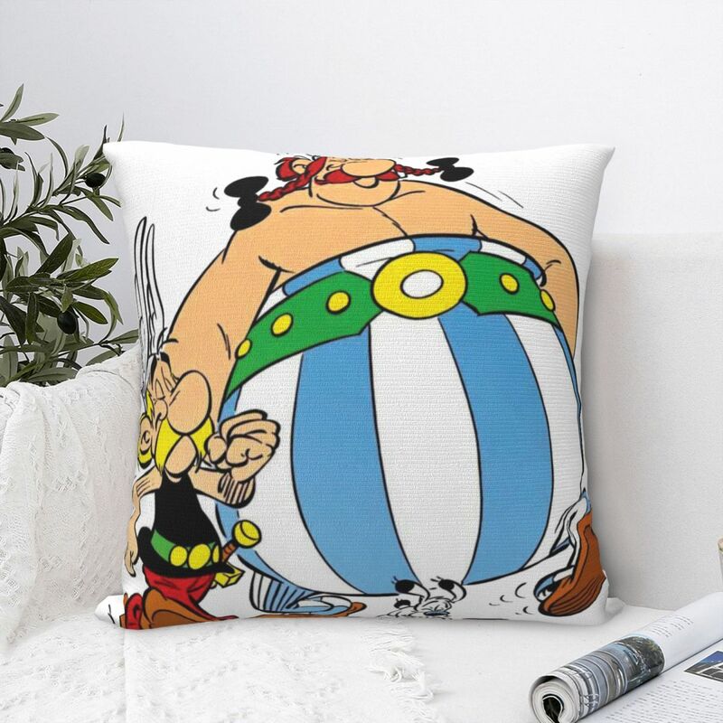 Funda de almohada cuadrada de dibujos animados Obelix y Dogmatix Asterix para sofá