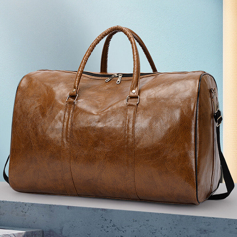 Vintage Leather Men Women Travel Duffel Bag Carry on Luggage Bag Lagre Capacity Male Shoulder Bag Weekend Gym Fitness Bag