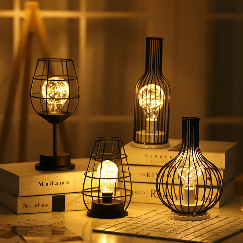 Winebottle conduziu a lâmpada de mesa arte minimalista oco fio cobre luz da noite do hotel decoração para casa lâmpada de leitura
