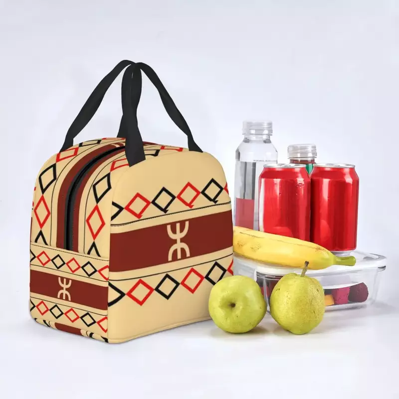 حقيبة حمل غداء معزولة من Amazigh-berberbere برمز للنساء ، مبرد حراري محمول ، صندوق غداء للطعام ، حقائب للتنقل في المدرسة