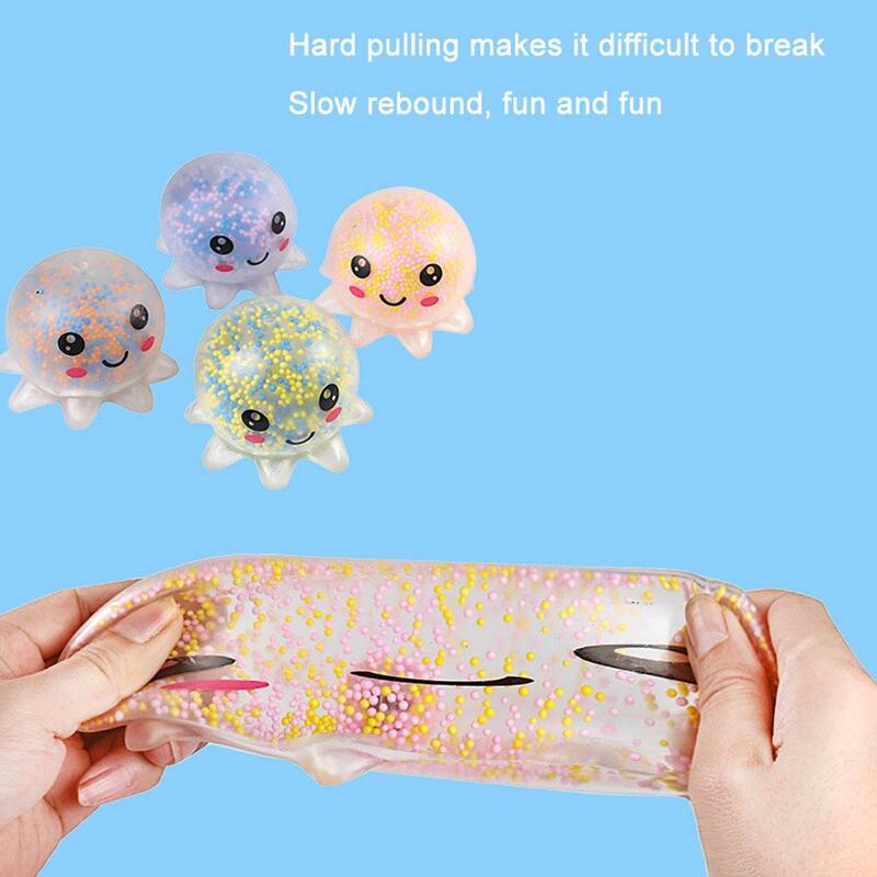 Mainan Fidget gurita lucu dengan Led bersinar hewan sensorik dekompresi Relief Remas warna-warni mainan bola stres ventilasi lembut N0x2