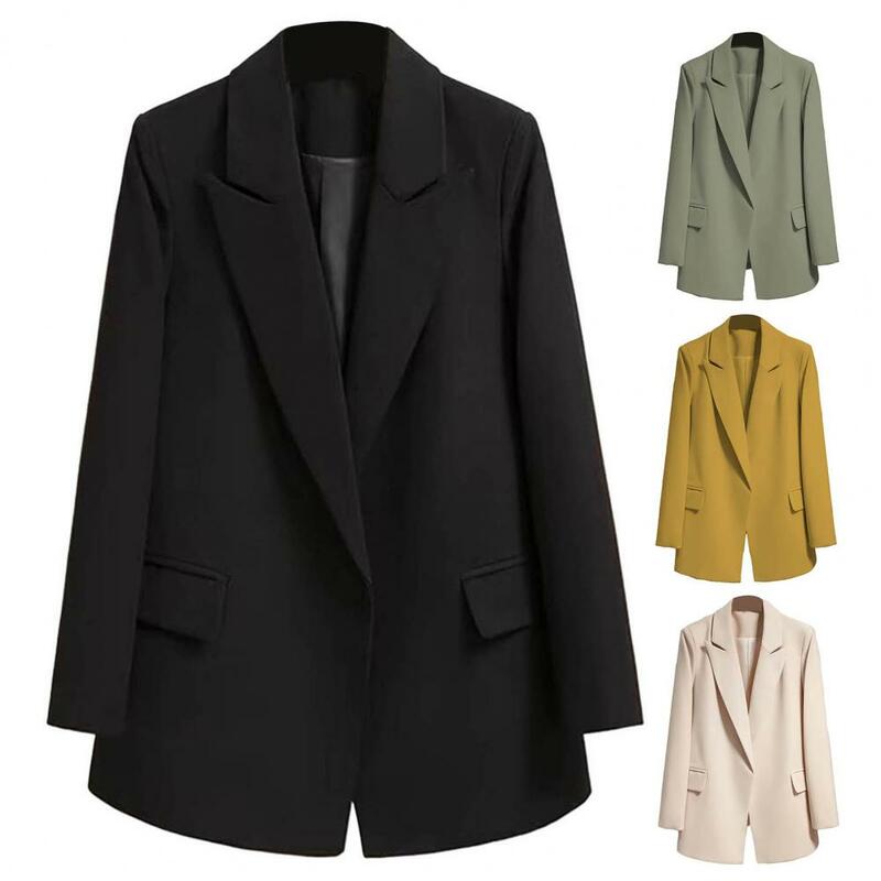 Casaco de manga comprida feminino com bolsos de aba, blazers de lapela, jaqueta com cordões, senhora do escritório Outerwear, primavera, outono