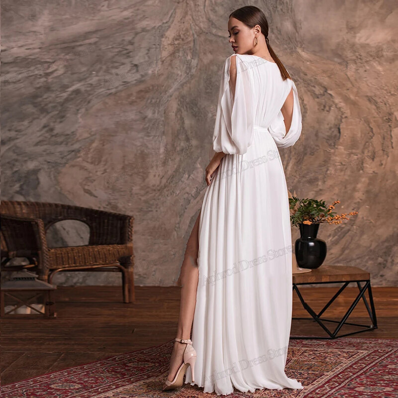 Eleganckie suknie ślubne szyfonowe suknie ślubne z długimi bufiaste rękawy na formalne przyjęcie 2024 Vestidos De Novia