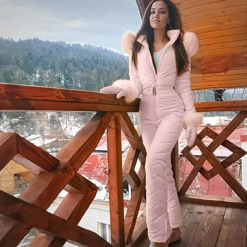 Traje de esquí grueso para mujer, traje de Snowboard deportivo sólido con cremallera para exteriores, mono de esquí y pelele para mujer, ropa acampanada con purpurina informal