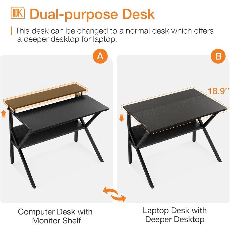 Escritorio pequeño para ordenador de 27,5 pulgadas, escritorio compacto para estudio, con almacenamiento y soporte para Monitor, para oficina en casa y espacios pequeños