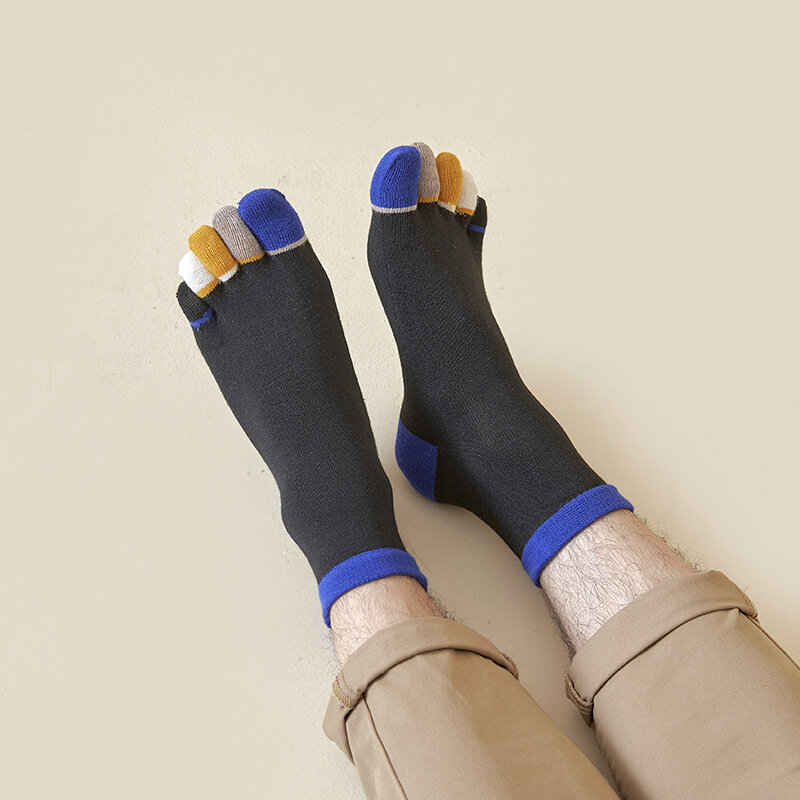 Calcetines de cinco dedos para hombre joven, medias cortas absorbentes de sudor, de algodón fino y colorido, para primavera y verano, 5 pares