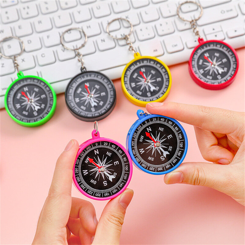 1PC Mini Outdoor Compass Keychain Student Puzzle Learning Supplies Science Teaching Compass Key Chains Kids Gift Travel Key Ring