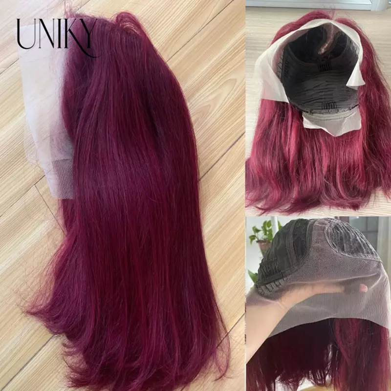 99J Bob Wig T Part Lace Front Human Hair Wigs Burgundy Colored Straight Short Bob Human Hair Wigs For Women Preplucked Baby Hair