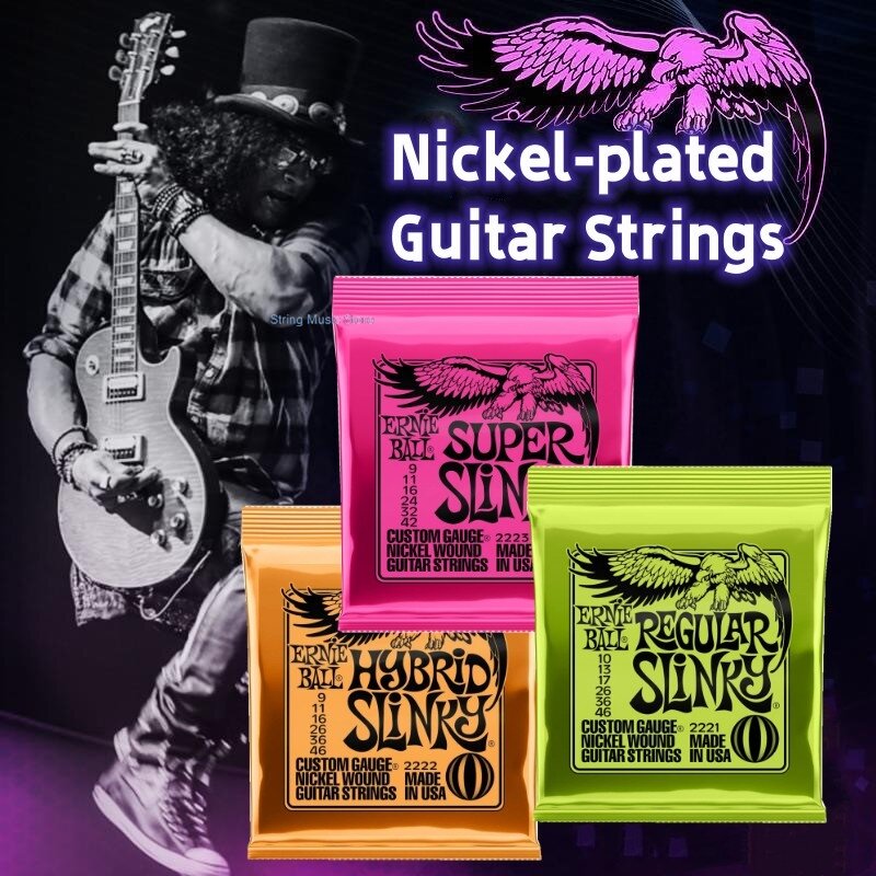 Ernie Ball Slinky Nickel Wound Guitarra Elétrica Cordas Set, Acústico Rope Play, Real Heavy Metal Rock, Acessórios para guitarra, 6 Pcs