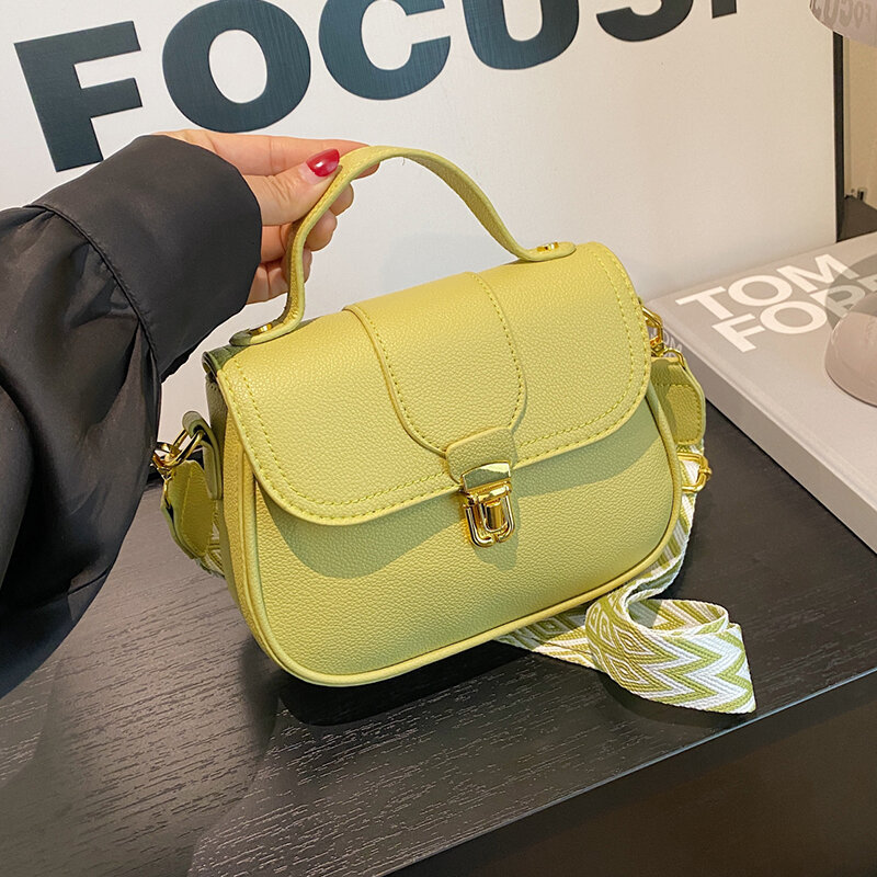 Однотонные сумки через плечо из искусственной кожи для женщин, дизайнерские брендовые регулируемые сумочки с широким ремешком и кошелек, маленькая квадратная сумка