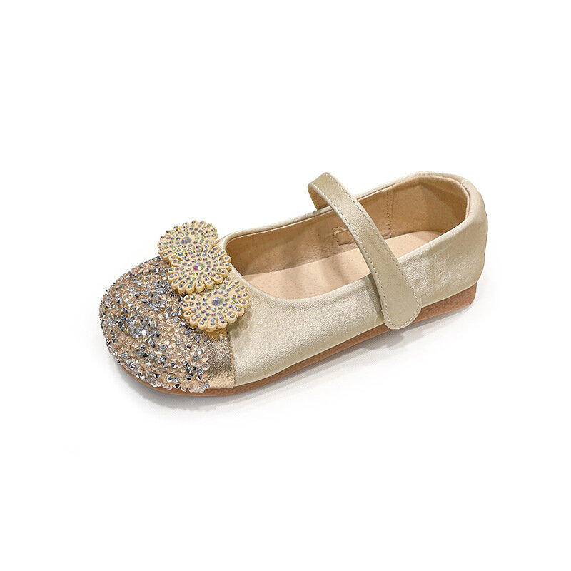 Sepatu kulit anak perempuan, Kasut datar Bayi Balita kristal, baju kasual putri nyaman 5A