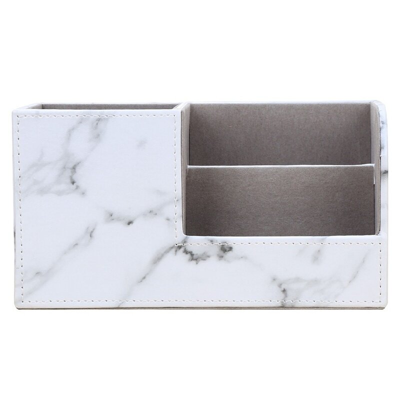 Marble Small Pen Holder Pencil Storage Box PU Leather Desk Organizer Mobile Phone Stand Name Card Holder Office School Supplies