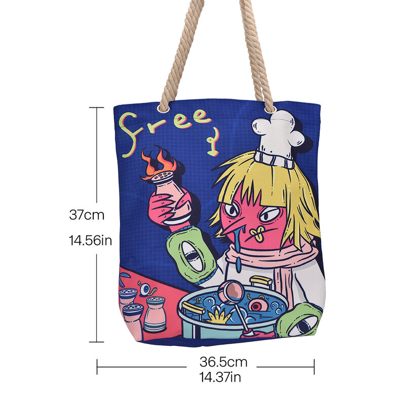 Kreatywna rysunkowa ilustracja płócienna torba, prosta i modna, płócienna torba na ramię o dużej pojemności, przenośna pamięć masowa torba