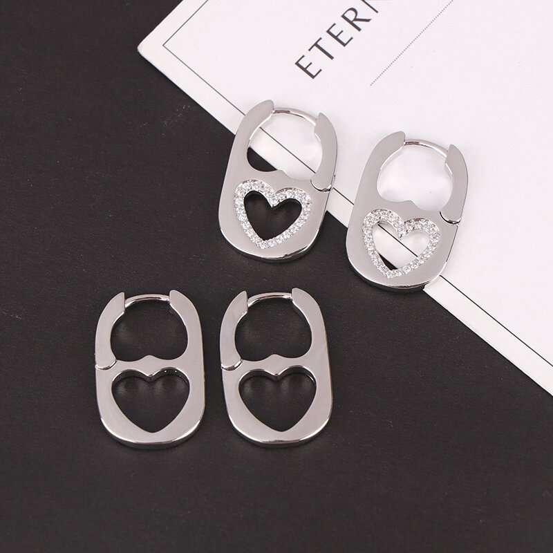 Pendientes de doble Corazón de diamantes de imitación huecos para mujer, anillos geométricos de moda, hebilla para la oreja