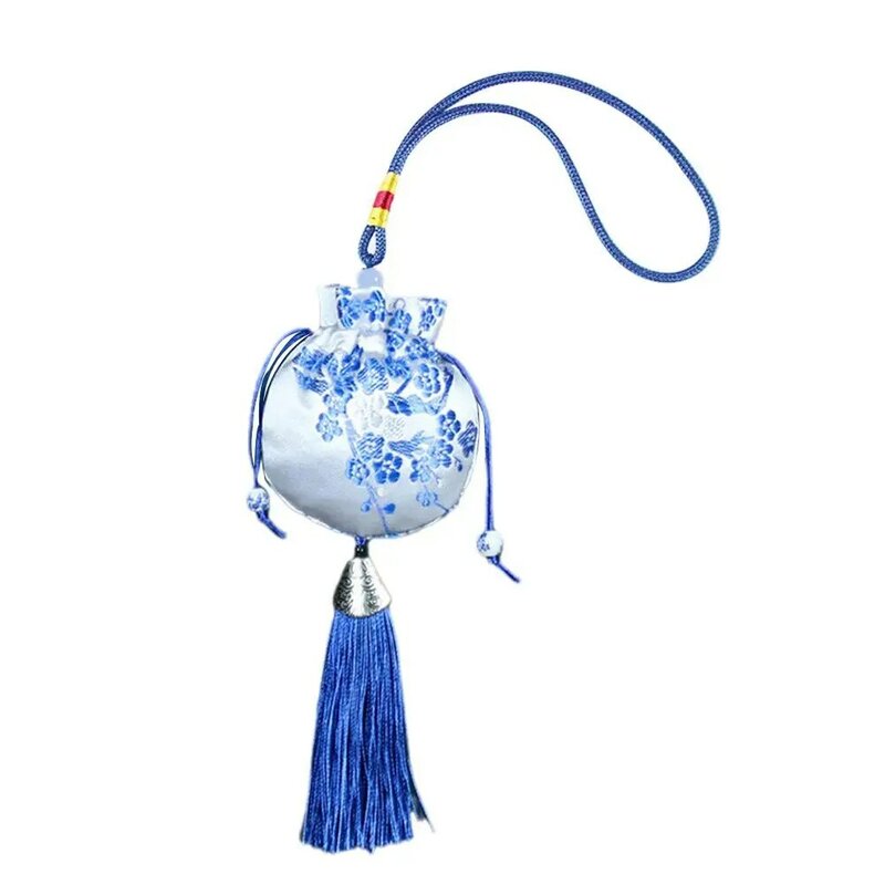 Bolso bordado de brocado de estilo chino de seda, bolsita de tela bordada, bolso con cordón colgante de borla para regalo de joyería Ta