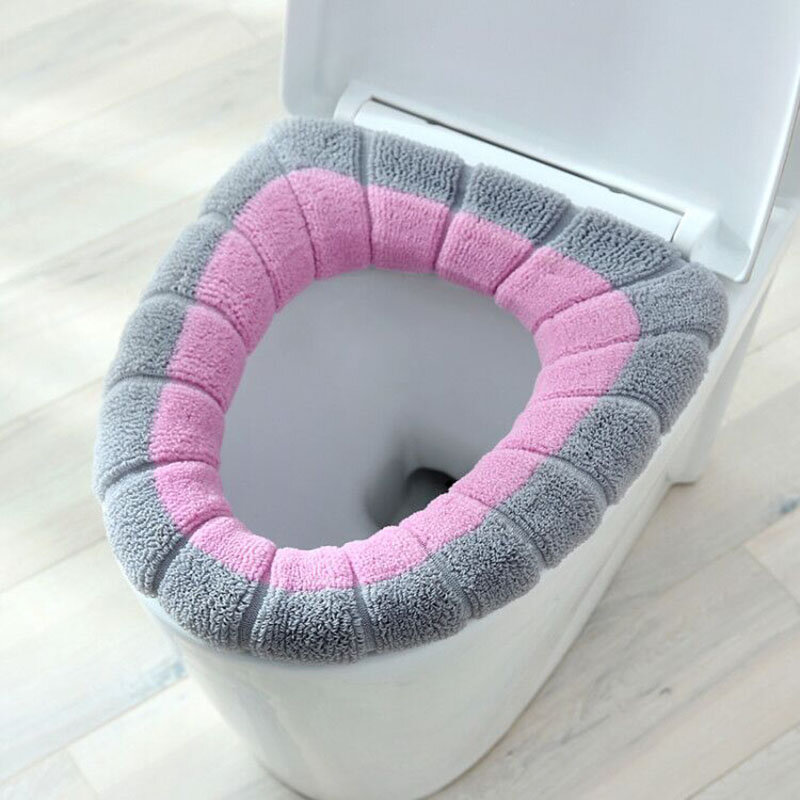 Зимняя женская Обложка, теплое сиденье для туалета 1 шт. моющиеся аксессуары для ванной комнаты, однотонная Мягкая O-образная подкладка, сиденье для унитаза