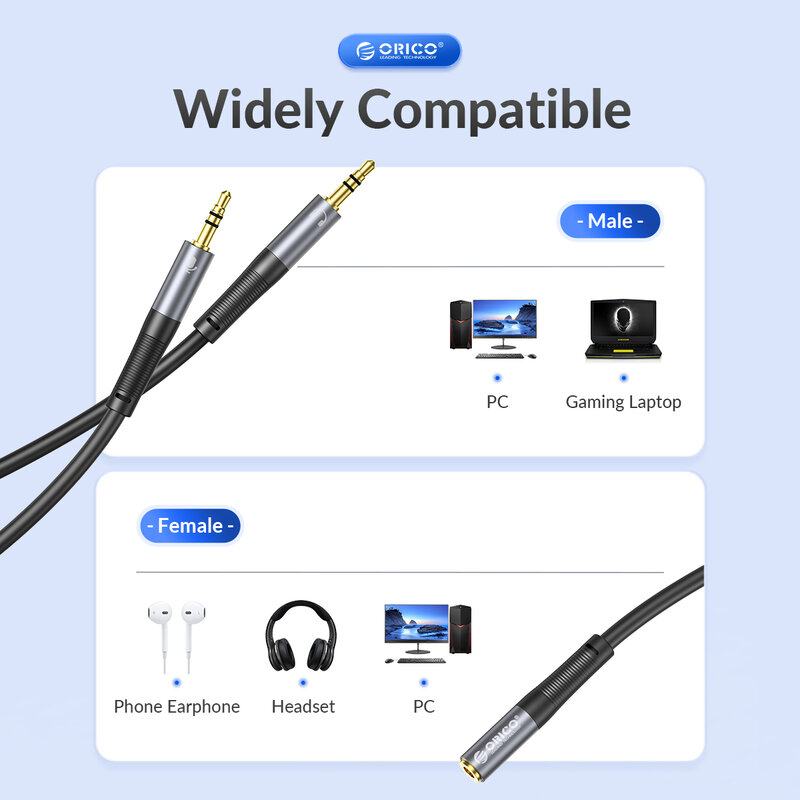 ORICO-Divisor de auriculares de 3,5mm, Cable de micrófono de Audio, Cable de silicona líquida para PC, ordenador portátil, auriculares, Nintendo Switch, altavoz