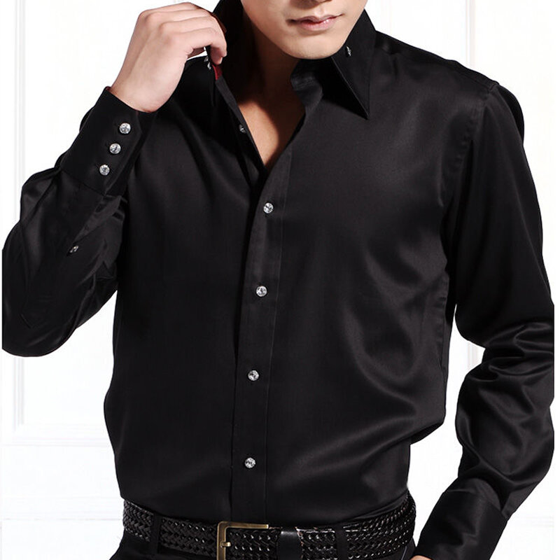 Camisa casual masculina de manga comprida coreano tendências moda botão-para baixo collared camisa camisas de vestido de negócios magro ajuste camisas de designer