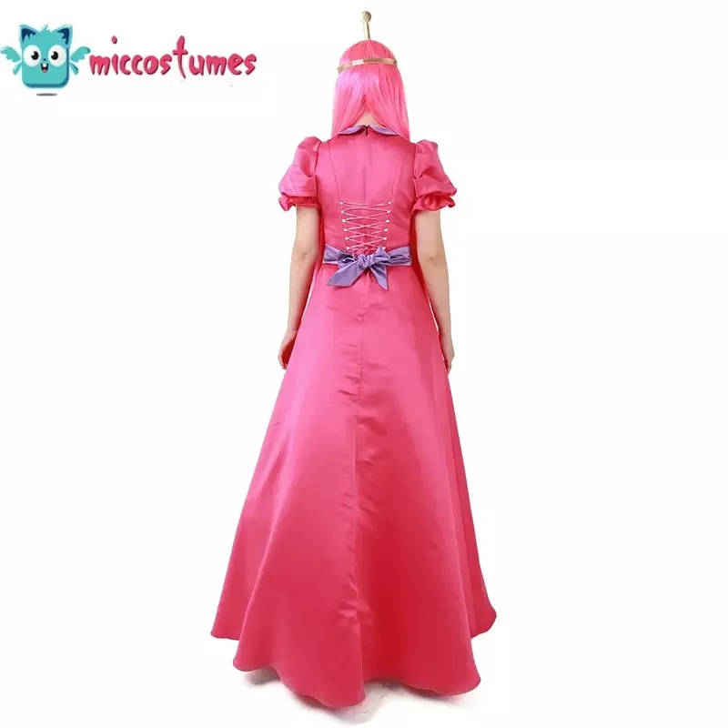Micfigurinos-Traje de cosplay rosa princesa menina com coroa para mulheres, vestido longo vermelho