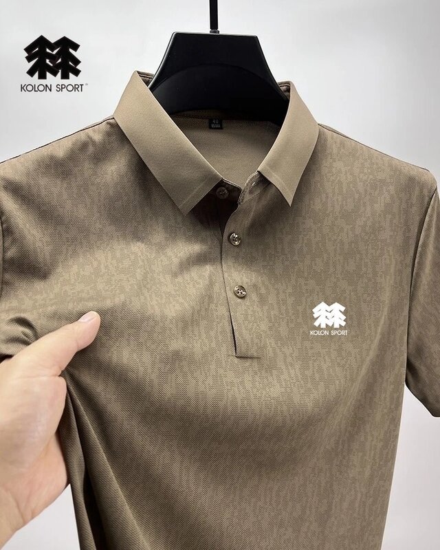Summer Men's Embroidered KOLONSPORT Ice Cool Hollow Silk Polo Shirt Korean Luxury Trendy Casual Comfortable Cool T-shirt Top