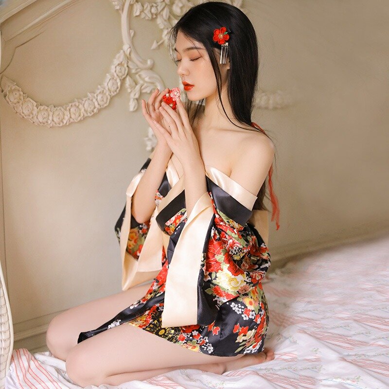 Japanese KIMONO Baby Doll Dress,Adult Role Play Game Cosplay Exotic Costumes, Sexy Kimono Pajamas Nightwear Bathrobe Lingerie