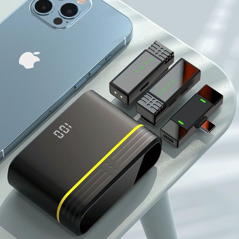 Micrófono Lavalier inalámbrico, minimicrófono portátil con reducción de ruido, grabación de Audio y vídeo, para iPhone y Android, con caja de carga