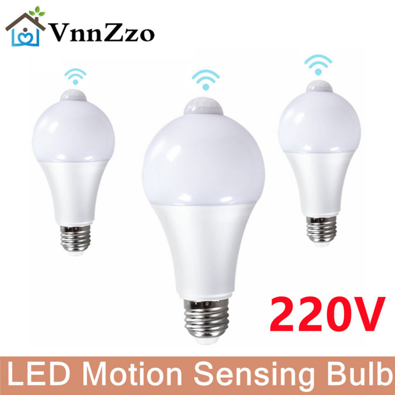 220V E27 PIR Lampu Sensor Gerak 9W 12W 15W 18W Bohlam LED dengan Sensor Gerak Radiasi Inframerah Detektor Gerak Lampu Keamanan