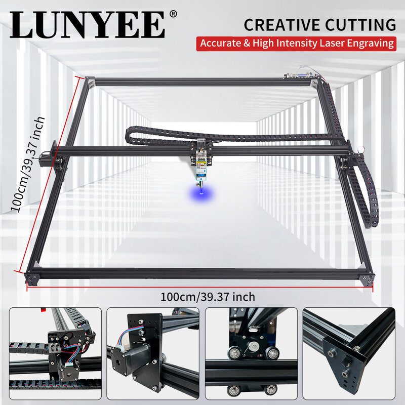 Large Frame CNC DIY Engraving Cutting Marking Machine,100*100cm,450nm 80W Power Laser Module,With Z Axis,Cut 10mm Wood Tools