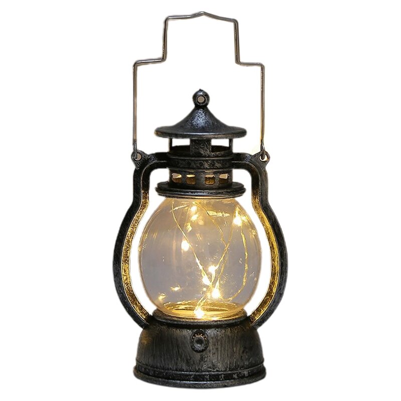 LED Vintage Hurricane Lantern Antique Hanging Lanterns for Indoor Outdoor Usage Realistic Flicker Flame Battery Operated