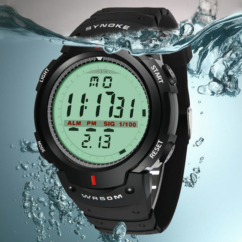 Часы наручные SYNOKE Мужские Цифровые, спортивные водонепроницаемые электронные, с календарем, на открытом воздухе, до 50 м