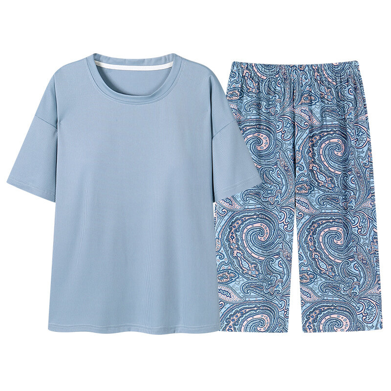 Letnia odzież na klatkę piersiową damskie piżamy z krótkim rękawem + spodnie do łydek 2 sztuk/zestaw piżamy modne damskie zestaw piżam