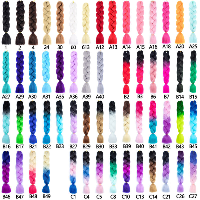 Extensão de cabelo sintético jumbo trança para mulheres, cabelo ombre jumbo, tranças diy, rosa, roxo, amarelo, cinza, 24 polegadas