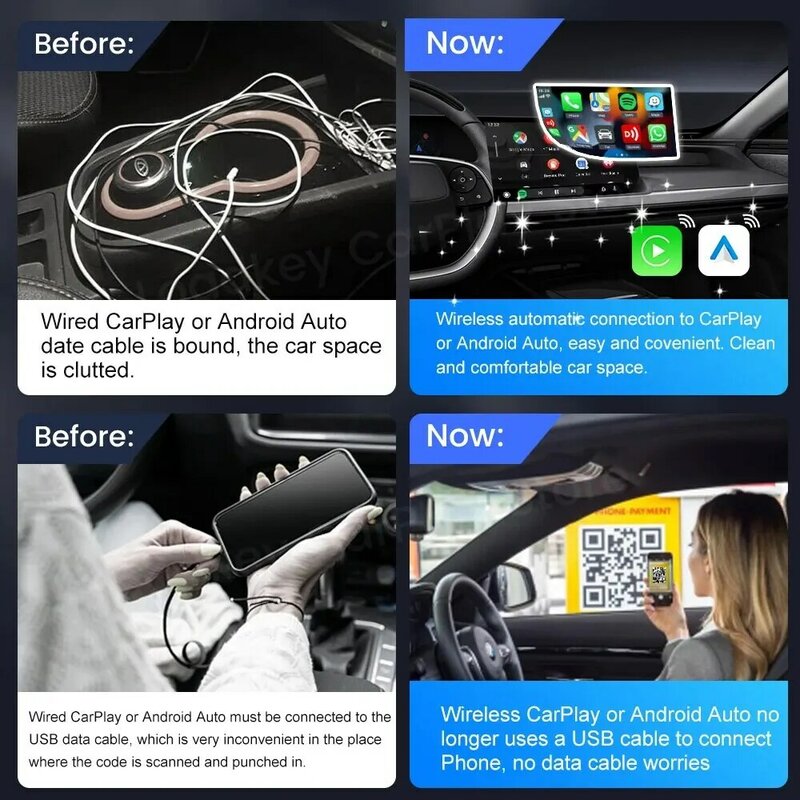 CarlinKit Wireless CarPlay, Adaptador Auto Android, Spotify, Mazda, Toyota, Mercedes, Peugeot, Volvo, Kia, 4 em 1 Caixa, 5.0, 2AIR