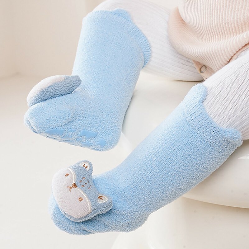 Autumn And Winter Cartoon Animal Coral Plush Thickened Baby Socks Non Slip Infant Floor Slipper Socks Neonatal Walking Socks